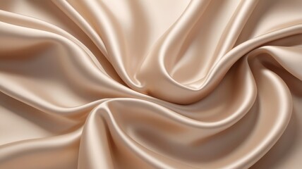 Shiny satin silk in pastel beige swirl, abstract fabric backdrop for text or display