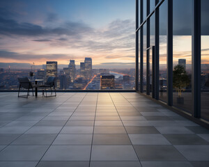 Fototapeta premium Cityscape. Beautiful view from a tall building. You can see the ground and the city.