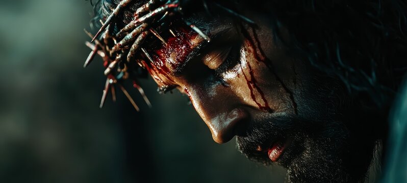 Jesus Christ face during the crucifixion