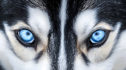 Breathtaking close up portrait showcasing the captivating and piercing blue eyes of a Siberian Husky dog  The image highlights the breed s distinctive features and mesmerizing gaze