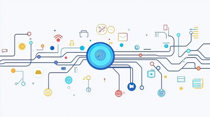 Obraz premium Top view of a machine learning pipeline with data flow, with space for copy text.
