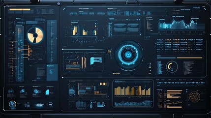 Fototapeta premium Top view of a robotic process automation (RPA) dashboard, with space for copy text.