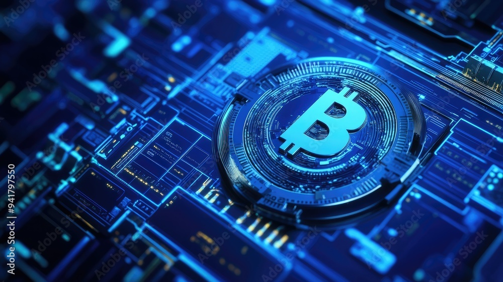 Poster top view of a secure online banking interface with digital encryption, with room for copy space.