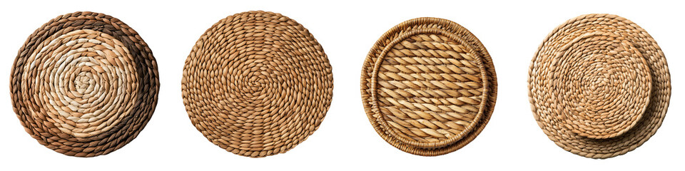 Obraz premium A woven placemat set in natural tones home kitchenware photorealistic rustic and stylish isolated on white and transparent background