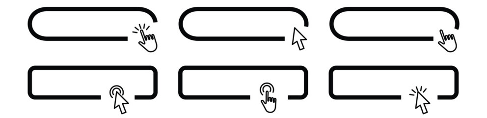 Click Blank Button with pointer clicking. Clicking the icon. Action button click here with click cursor. Vector illustration.