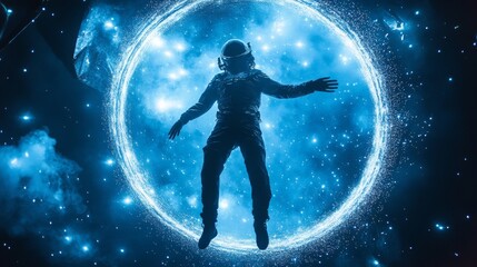 Naklejka premium Astronaut in a blue ring of light.