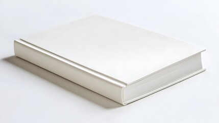 Fototapeta premium Minimalist Notebook: A closed, plain white notebook with a smooth cover, lying flat on a white background, with subtle shadowing for a clean aesthetic. 