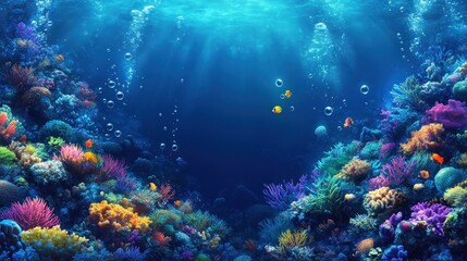 Naklejka premium Vibrant Underwater Reef Scene with Colorful Corals and Fish