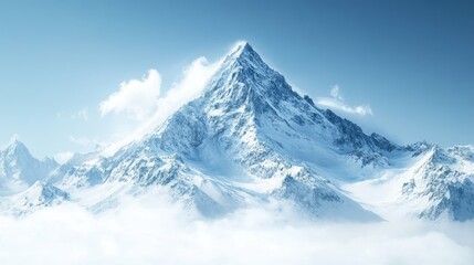 A snowy mountain peak against a crisp winter sky, with space for your message
