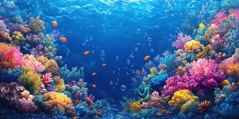 Fototapeta premium Vibrant Underwater Scene with Colorful Coral Reef and Fish