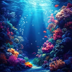 Obraz premium Underwater Scene with Colorful Coral Reef and Fish