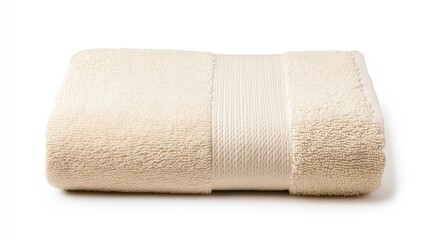 A folded beige towel, soft and plush, suitable for drying or decoration.