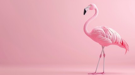 Fototapeta premium Pink Flamingo on Pink Background