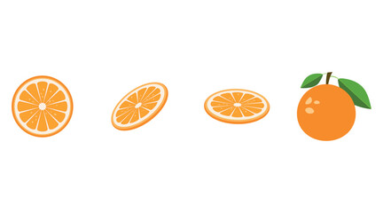 Vector set of fresh oranges icon. Orange fruits on white isolated background. Orange vector slices collection