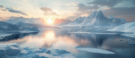 Climate change impact, melting glacier, 3D illustration