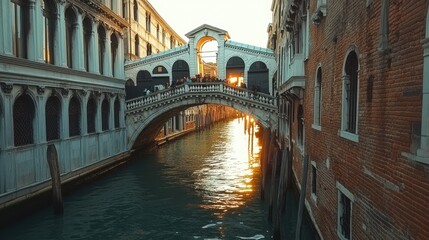 Fototapeta premium The historic Ponte Sospiri in Venice, with open space for text in the canal below