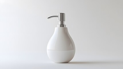 Obraz premium Minimalist Soap Dispenser: A simple, white soap dispenser with a clean design, centered on a white background, with soft lighting to enhance its form. 
