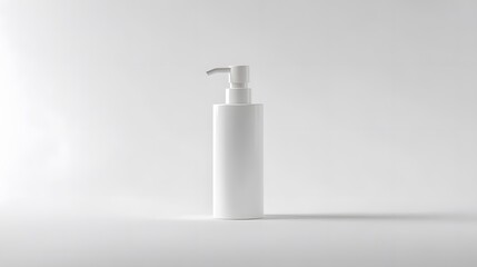 Minimalist Soap Dispenser: A simple, white soap dispenser with a clean design, centered on a white background, with soft lighting to enhance its form.
