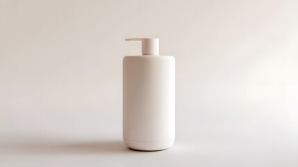 Minimalist Soap Dispenser: A simple, white soap dispenser with a clean design, centered on a white background, with soft lighting to enhance its form.
