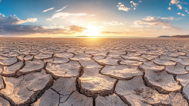 Dried-up lakes, Dry cracked desert, cracked earth, dried-out land in the dry season, The global shortage of water on the planet. Global warming and greenhouse effect concept.