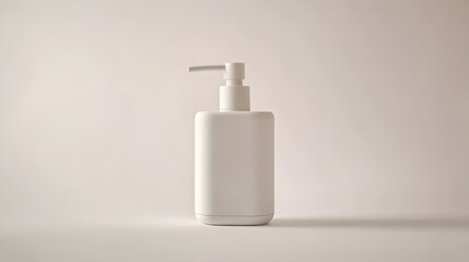 Minimalist Soap Dispenser: A simple, white soap dispenser with a clean design, centered on a white background, with soft lighting to enhance its form.
