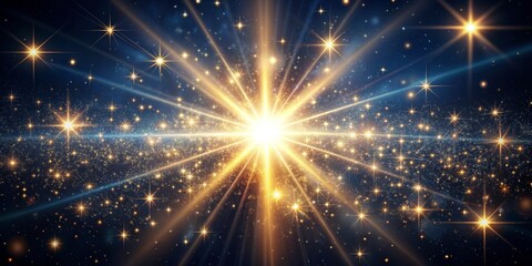 Obraz premium Cosmic Starburst - Golden Rays Amidst a Starry Night, space , celestial , galaxy , night sky