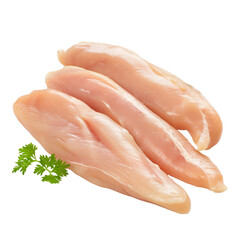 Raw chicken breast fillet with a parsley leaf on a transparent background