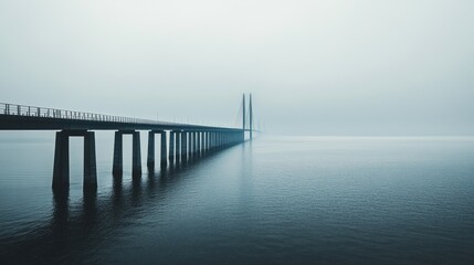 Obraz premium The spectacular Bridge connecting Sweden and Denm with open space for text in the sea