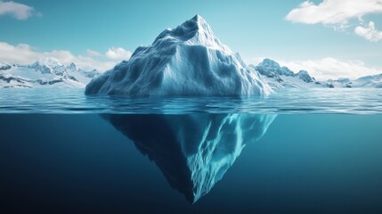3D iceberg floating in the ocean, its tip above water and a massive submerged structure below. The metaphorical visual suggests hidden success.