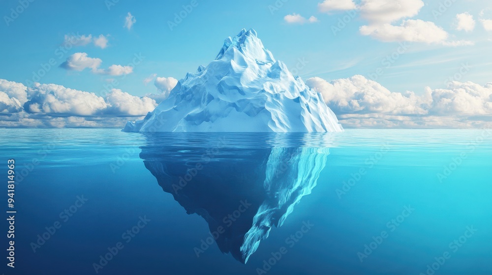 Wall mural 3d iceberg floating in the ocean, its tip above water and a massive submerged structure below. the m
