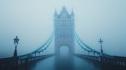 Obraz premium The Tower Bridge in London on a misty morning, with ample copy space in the sky above