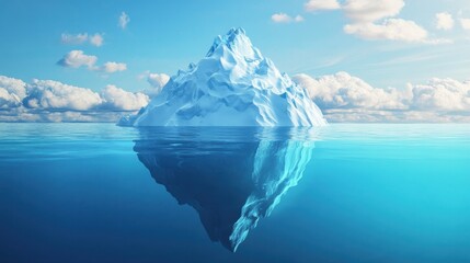 3D iceberg floating in the ocean, its tip above water and a massive submerged structure below. The metaphorical visual suggests hidden success.