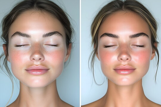 A split-screen photo showing "before" and "after" a photo rejuvenation treatment