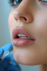 Obraz premium Needle lifting procedure on female face, botox effect
