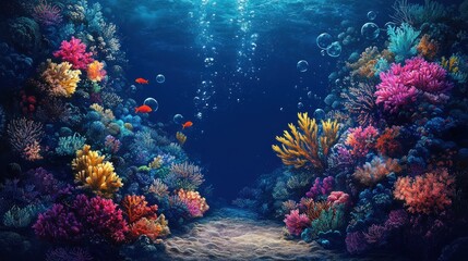 Underwater Coral Reef with Fish and Bubbles