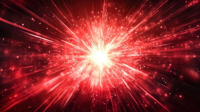 Bright red starburst exploding from the center, radiating energy and dynamism against a dark background.