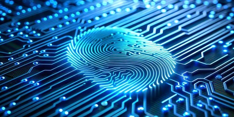 Digital Fingerprint on Circuit Board, Cybersecurity , Biometric , Authentication , Security