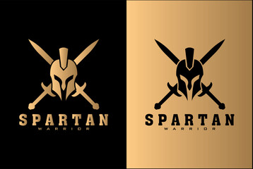 Spartan helmet logo with cross sword mark and distressed effect. Warrior logo spartan helmet	