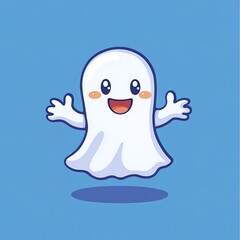 Obraz premium Cute ghost floating and saying hello with open arms