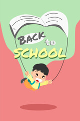 back to school illustration boy skydiving with a book 