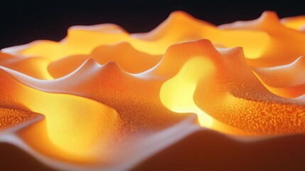 The glowing and layered material, with orange light shining and dark background.