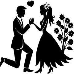 Couple proposing silhouette vector illustration 