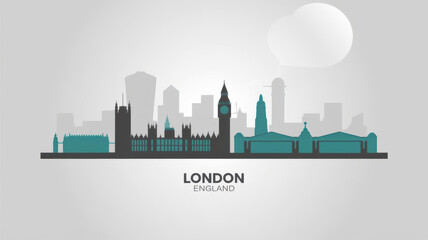 Fototapeta premium Title A minimalist vector illustration of the London City England skyline in a white background. The design uses simple shapes and lines. Big Ben and the Houses of Parliament.