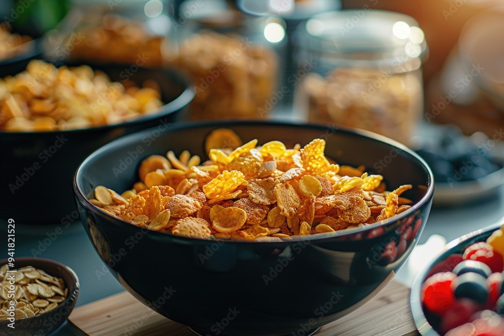 Wall mural a bowl of cereal sits on top of a table, ready for breakfast