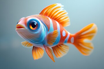 Fototapeta premium Cute 3D fish with bright colors, tiny fins, and a cheerful expression