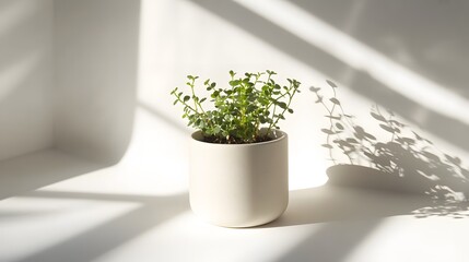 Simple Plant Pot: A small, plain white plant pot with a minimalist design, placed on a white background with soft, natural shadows.

