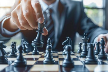 A businessman playing a game of strategy and focus in his daily routine