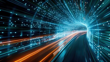 Vibrant abstract illustration of motion with glowing lights and dynamic lines, representing speed and futuristic technology.