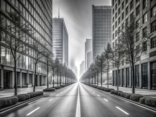 Monochromatic Boulevard: Grayscale, architectural lines, urban minimalism