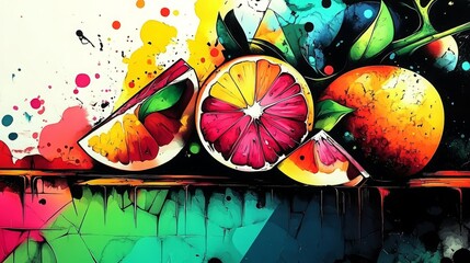 Vibrant Grapefruit-inspired Pop Art Illustrations in Ultra HD - Whimsical Graffiti Style and Colorful Animation Stills on Natural Background